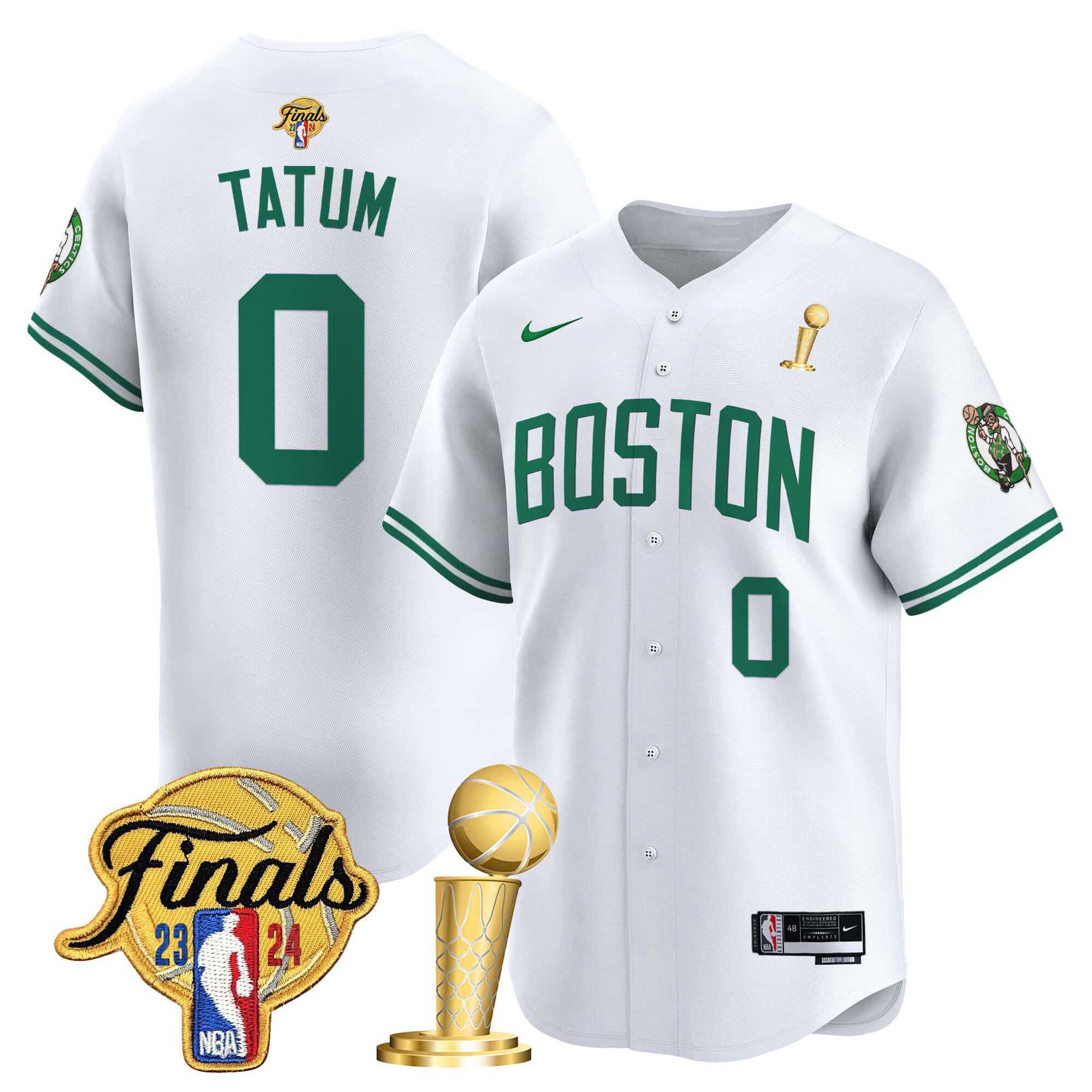 Men Boston Celtics #0 Tatum White 2024 Nike Final & Champions Patch Baseball NBA Jersey